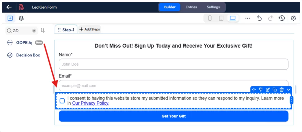 Add GDPR field to your wordpress form