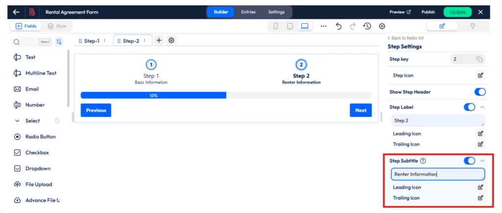 change step description