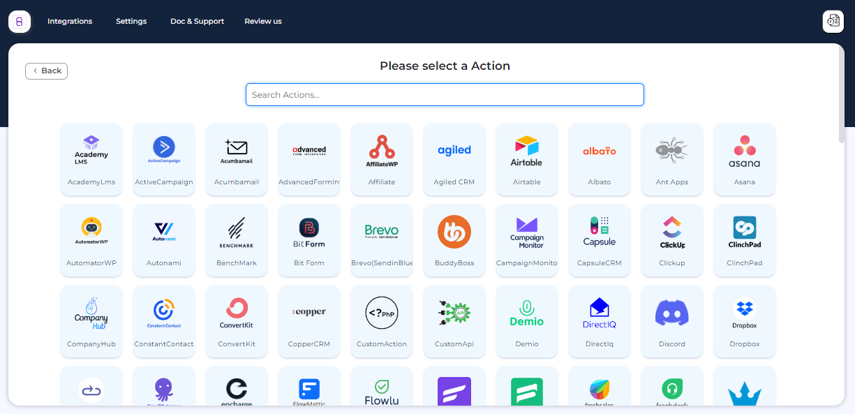 bit integrations dashboard