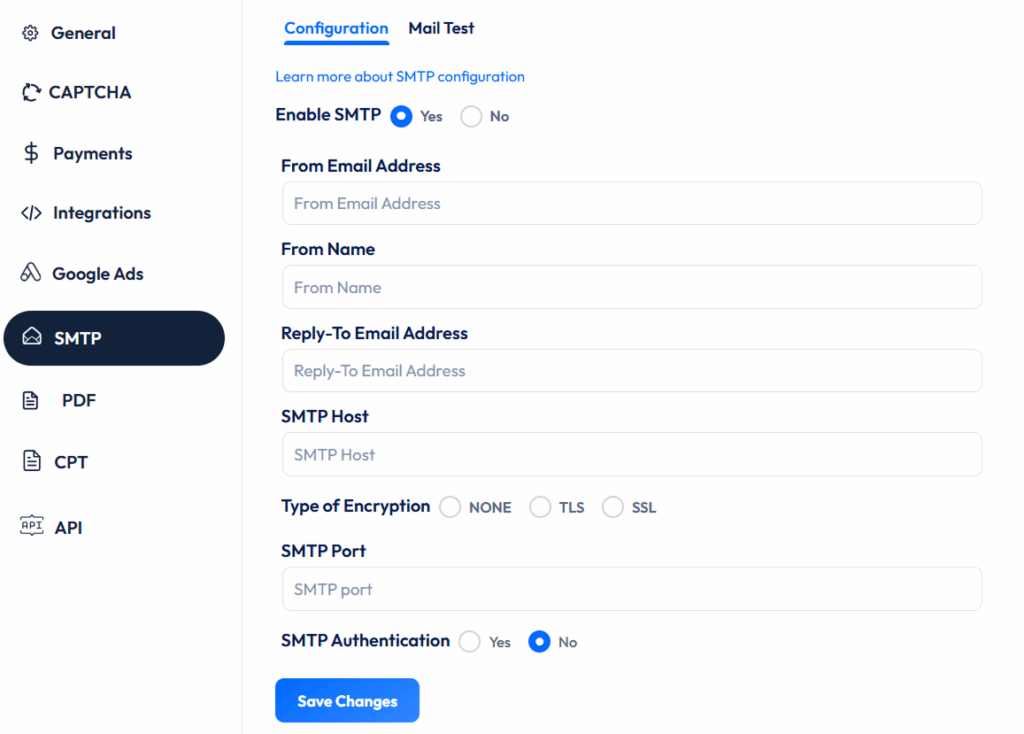 SMTP Configuration in Bit Form