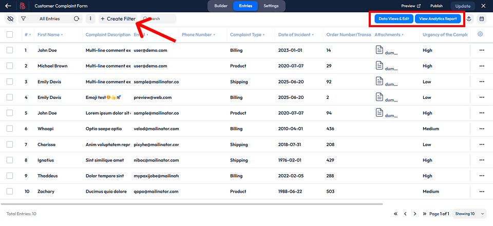 Form entries in Bit Form