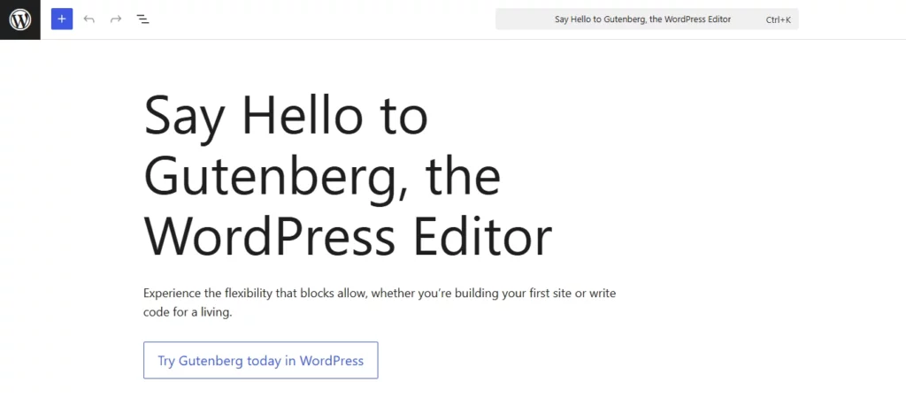 Gutenberg Block Editor - Default WordPress Page Editor