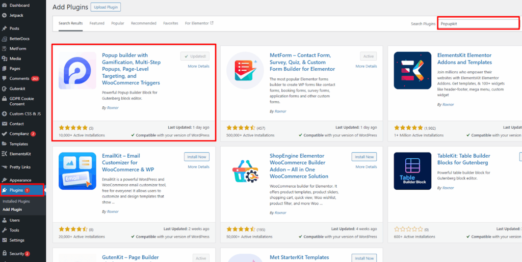 Install the Popupkit plugin