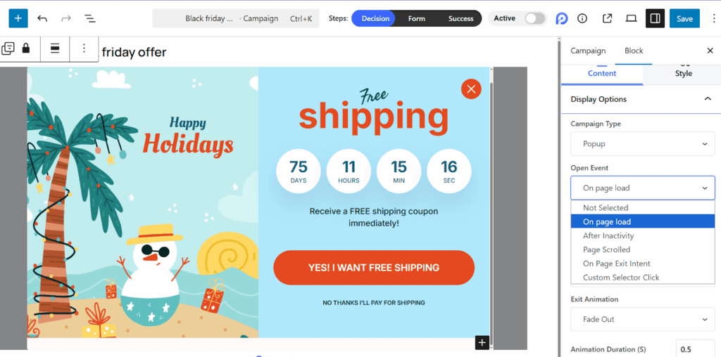 Customize the popup
